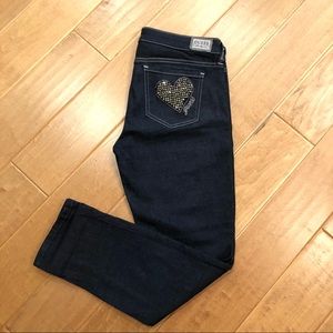 Guess Women’s Heart Embellished Jeans Size 27 Dark Blue